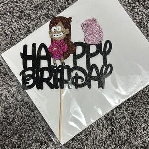 Glittery Black Gravity Falls Happy Birthday Cake Topper